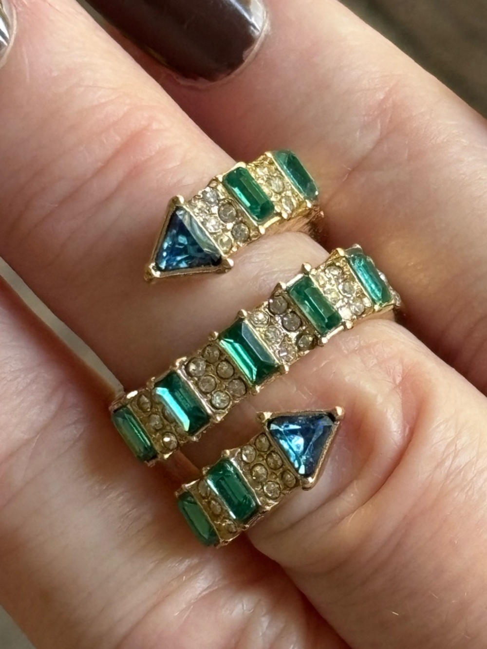 ☀️SALE☀️Gold-Tone Green & Blue Crystal Wrap Ring